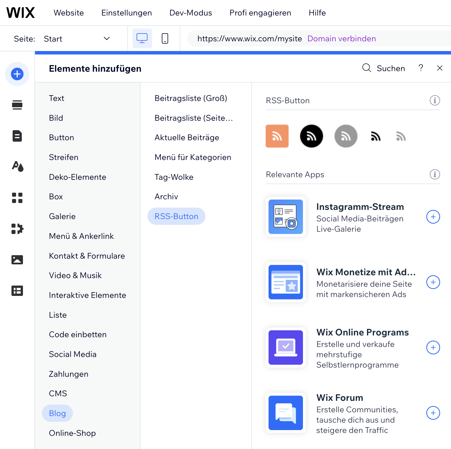Wix Rss Feed Button Hinzufügen