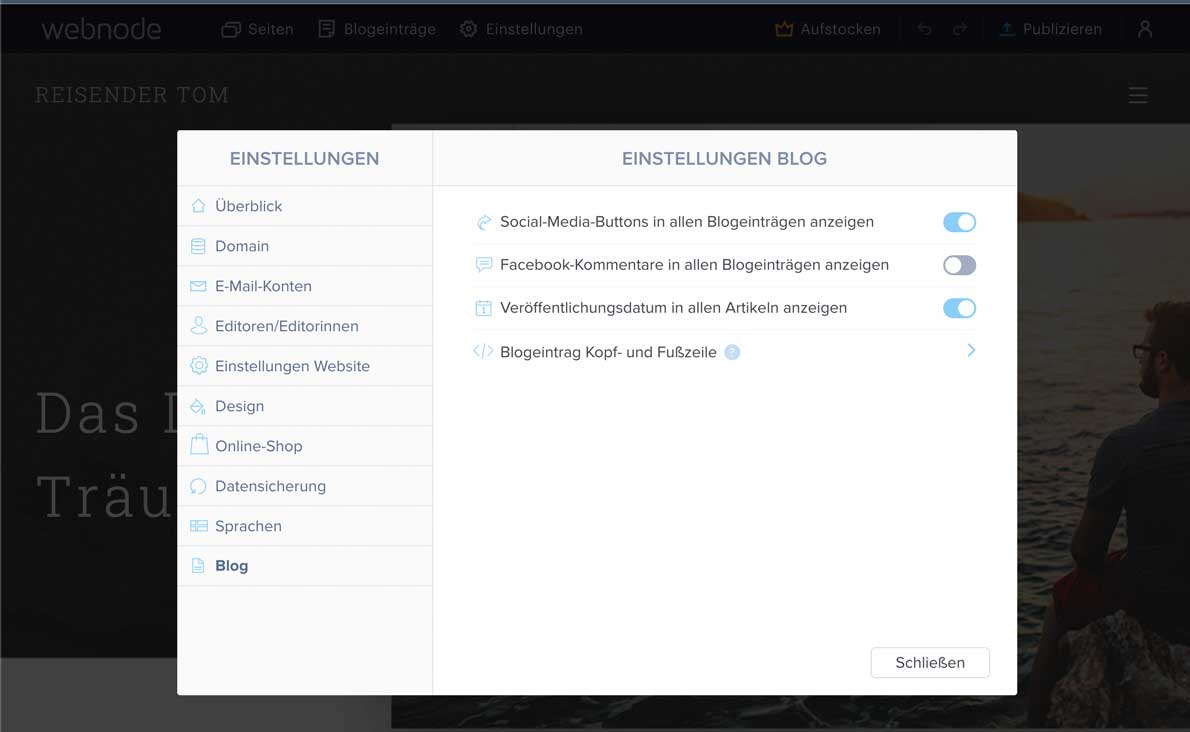 Webnode Blog Einstellungen